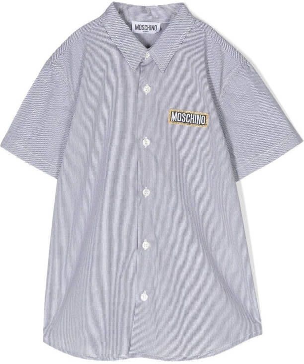 Moschino Kids Shirt met logopatch Blauw