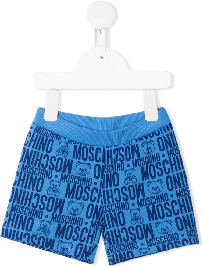 Moschino Kids Shorts met monogramprint Blauw