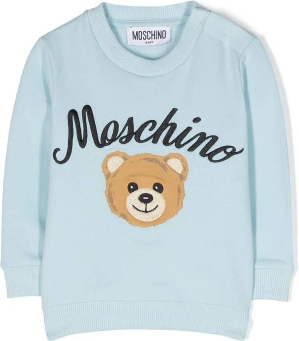 Moschino Kids Sweater met geborduurd logo Blauw