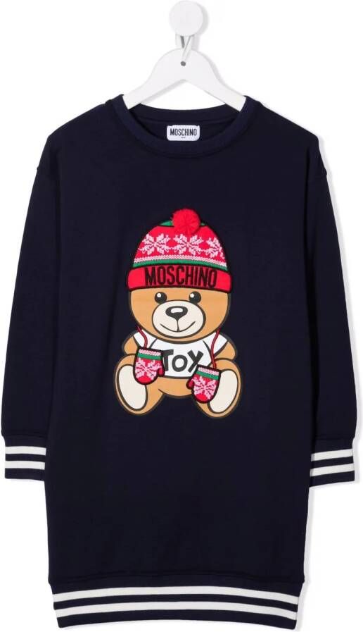 Moschino Kids Sweaterjurk met logo Blauw