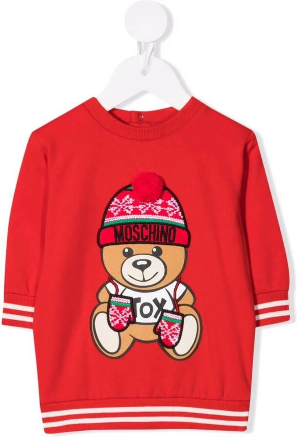 Moschino Kids Sweaterjurk met teddybeerprint Rood