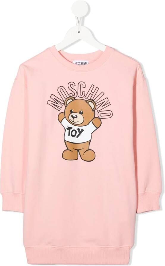 Moschino Kids Sweaterjurk met teddybeerprint Roze