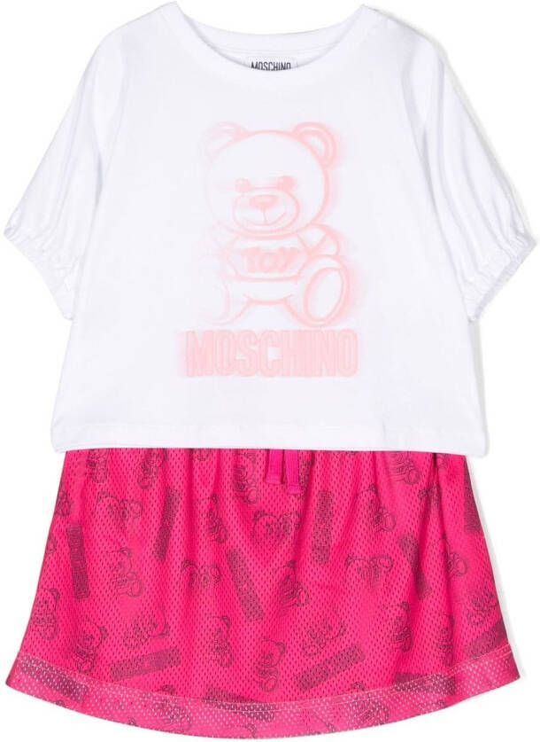 Moschino Kids T-shirt en rok met logoprint Roze
