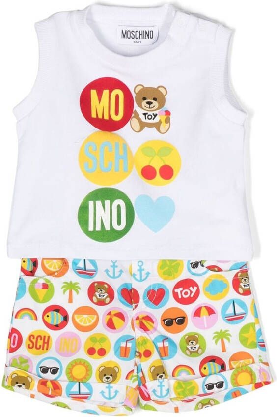 Moschino Kids T-shirt en shorts met print Wit