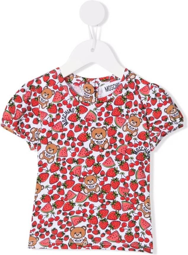 Moschino Kids T-shirt met aardbeiprint Wit