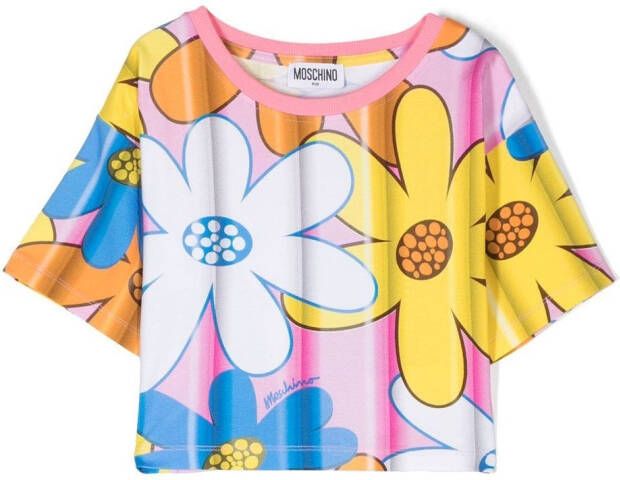 Moschino Kids T-shirt met bloemenprint Wit