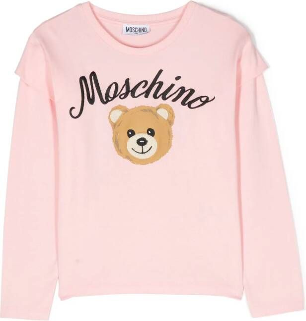 Moschino Kids T-shirt met geborduurd logo Roze
