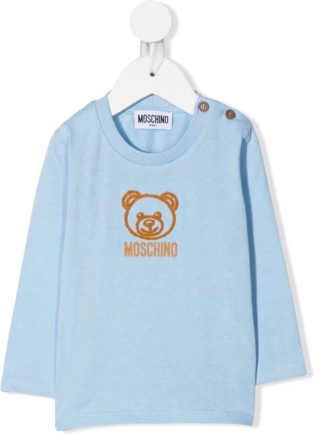 Moschino Kids T-shirt met geborduurde teddybeer Blauw