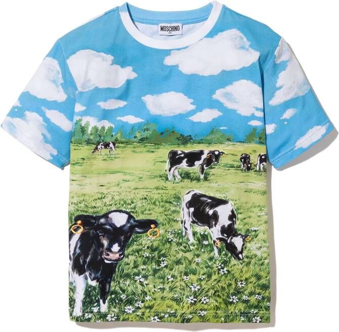Moschino Kids T-shirt met landschapprint Blauw
