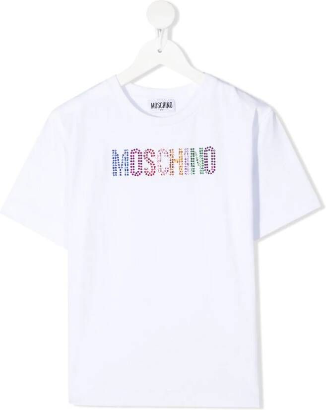Moschino Kids T-shirt met logo van stras Wit