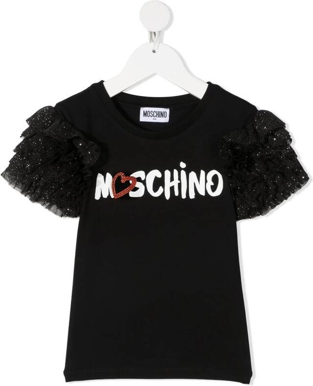 Moschino Kids T-shirt met ruchemouwen Zwart