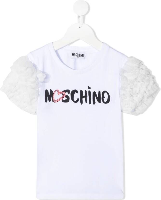 Moschino Kids T-shirt met tulen mouwen Wit
