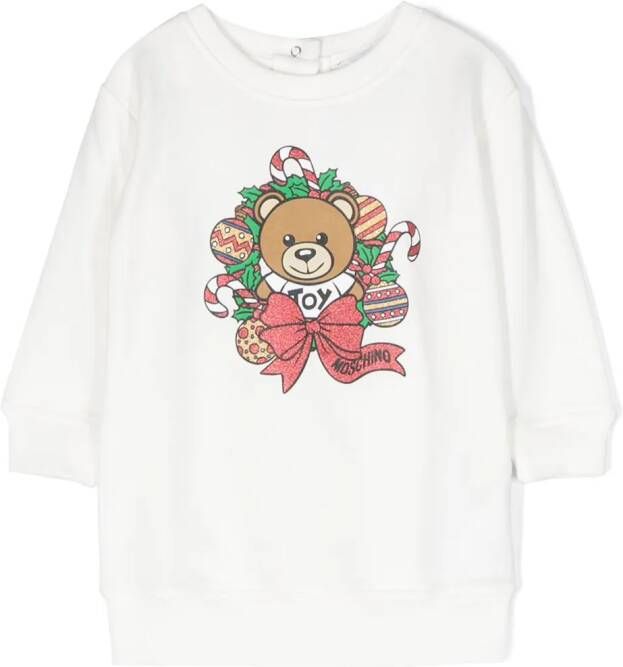 Moschino Kids Sweaterjurk met teddybeerprint Wit