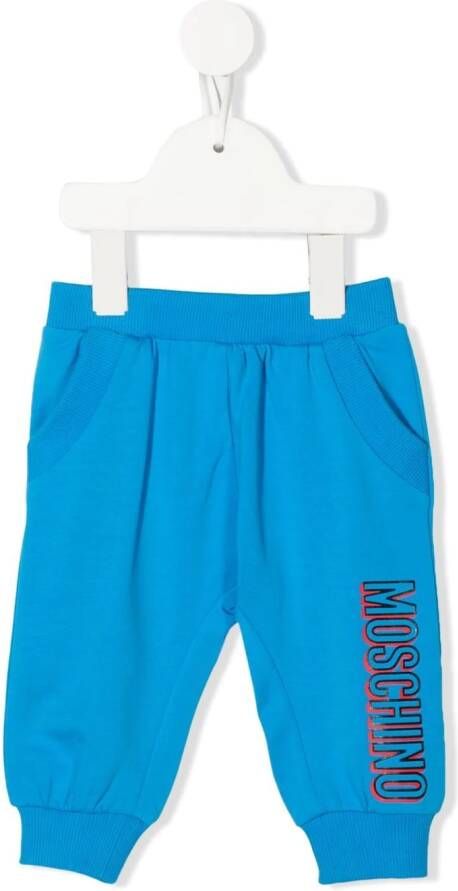 Moschino Kids Trainingsbroek met logoprint Blauw