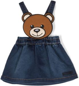 Moschino Kids Tuinbroek jurk met teddybeer patch Blauw