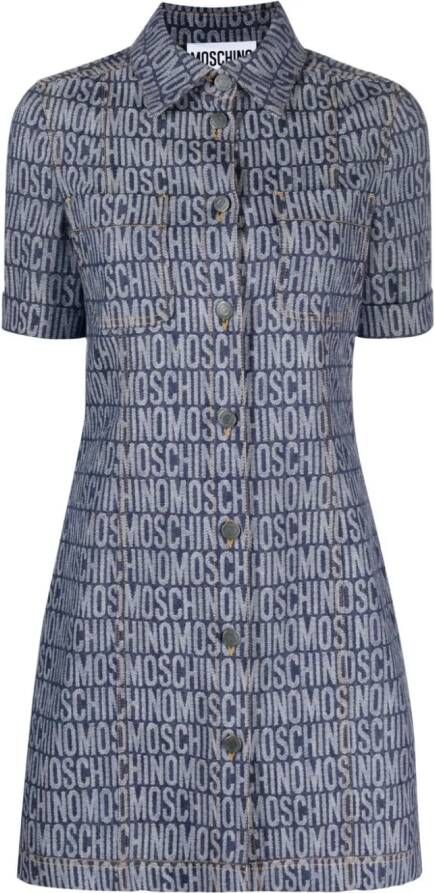 Moschino Mini-jurk met logo jacquard Blauw