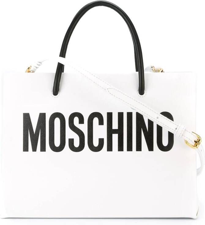 Moschino logo opdruk vierkante draagtas Wit
