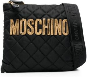 Moschino logo-patch quilted crossbody bag Zwart