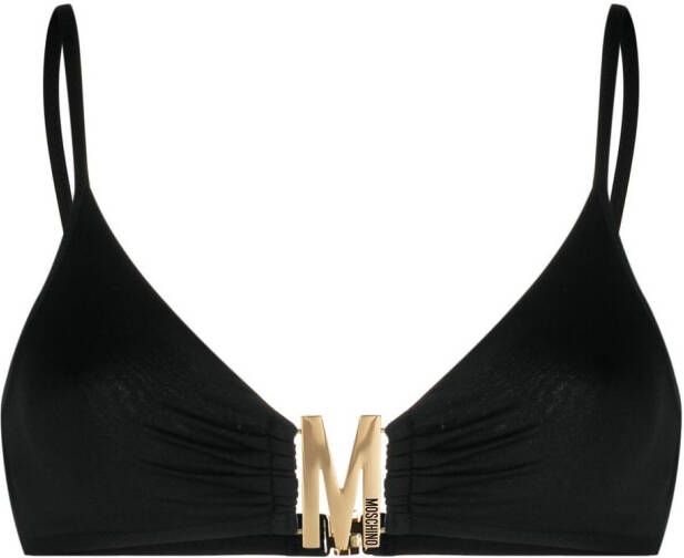 Moschino Bikinitop met logoplakkaat Zwart