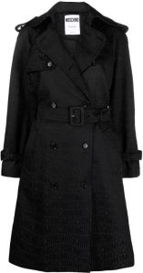 Moschino logo-print belted trench coat Zwart