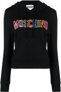 Moschino logo-embroidered cotton hoodie Zwart