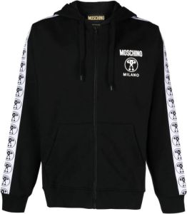 Moschino logo-tape zip-up cotton hoodie Zwart