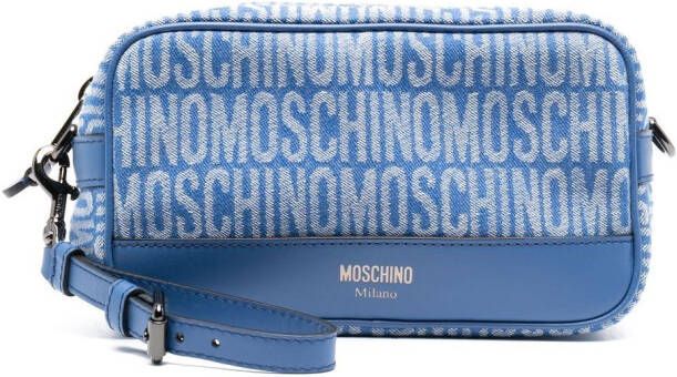 Moschino Make-up tas met logo-jacquard Blauw