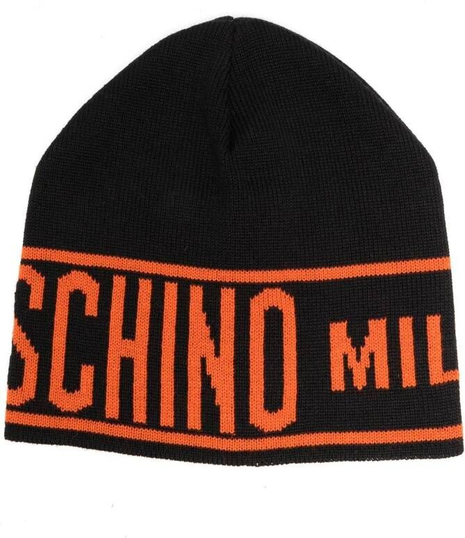 Moschino Beanie met logo Black Unisex