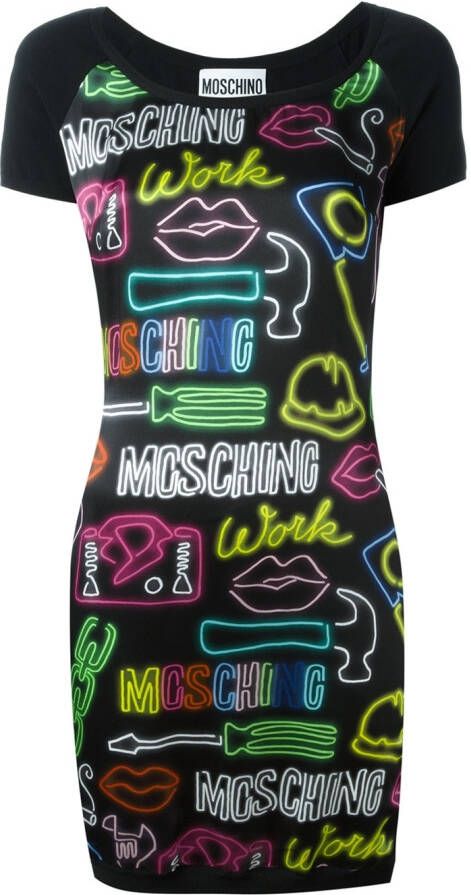Moschino neon sign dress Zwart