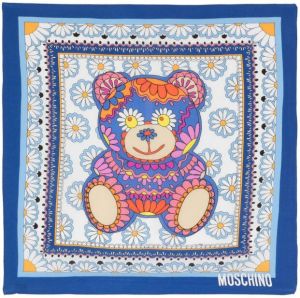 Moschino silk Teddy Bear-print scarf Blauw
