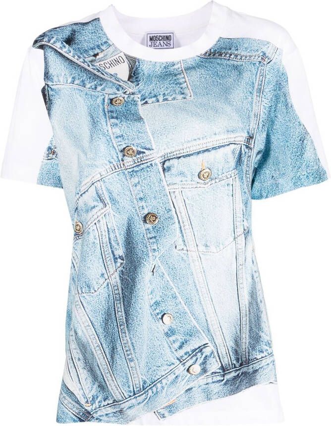 MOSCHINO JEANS T-shirt met denim print Wit