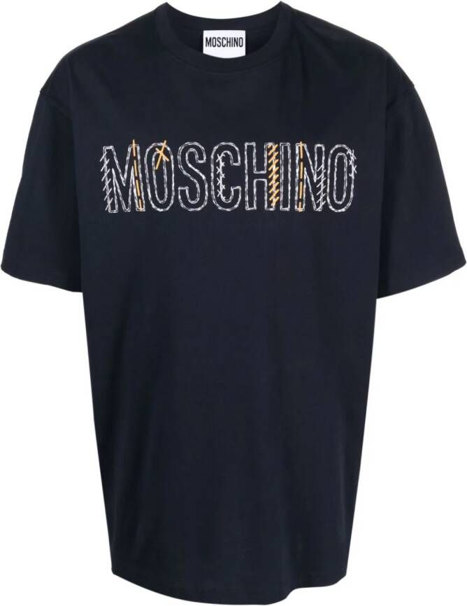 Moschino T-shirt met geborduurd logo Blauw