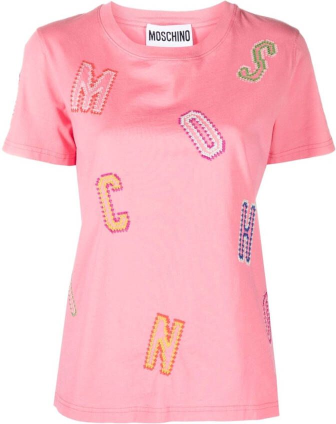 Moschino T-shirt met geborduurd logo Roze