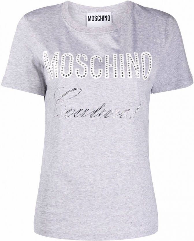 Moschino T-shirt met logo van stras Grijs