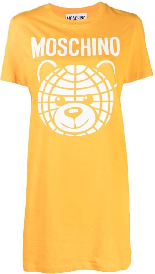 Moschino T-shirtjurk met logoprint Geel