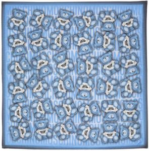 Moschino Teddy Bear monogram silk scarf Blauw