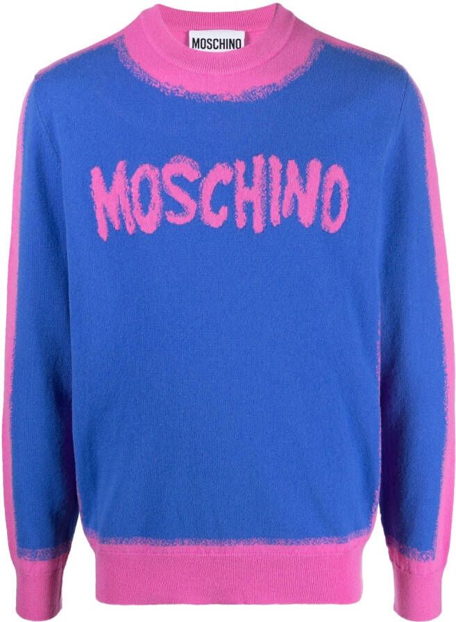 Moschino Trui met intarsia logo Blauw