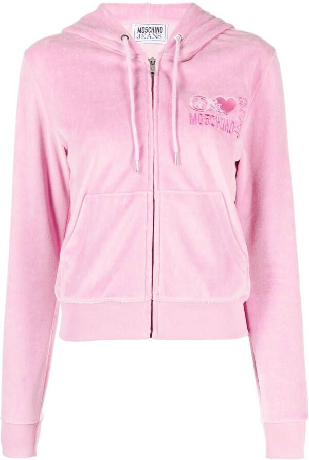 MOSCHINO JEANS Velours hoodie Roze