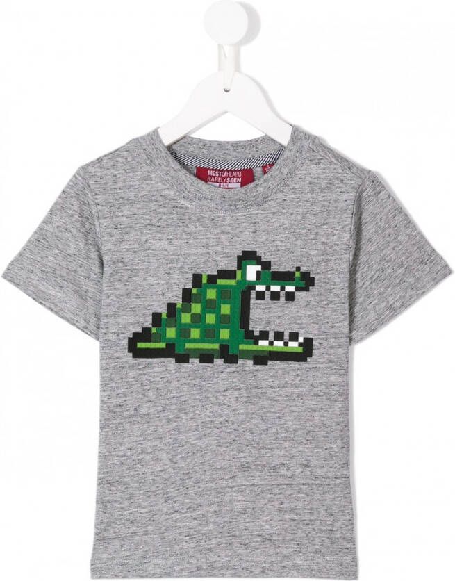 Mostly Heard Rarely Seen 8-Bit pixel croc bedrukt T-shirt Grijs