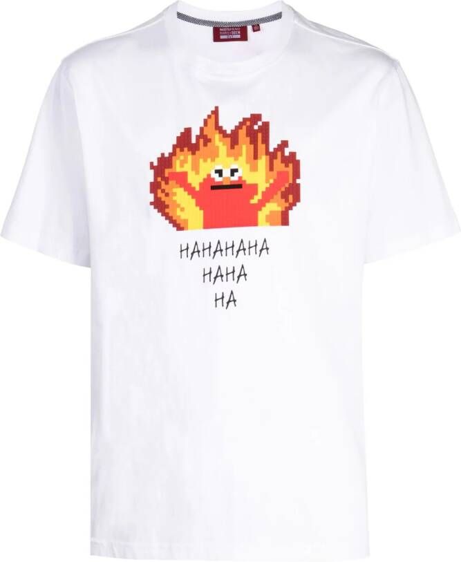 Mostly Heard Rarely Seen 8-Bit T-shirt met vlammenprint Wit