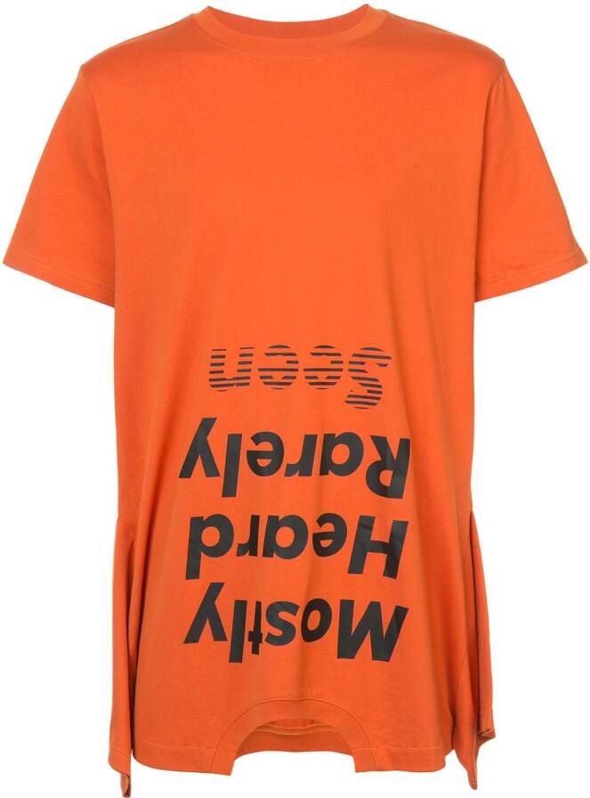 Mostly Heard Rarely Seen upside down logo T shirt heren katoen XXS Oranje