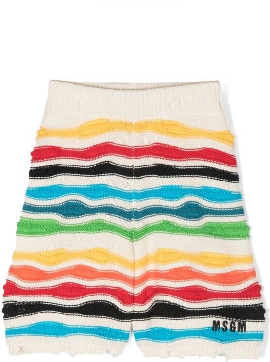 MSGM Kids Gerafelde gebreide shorts Beige
