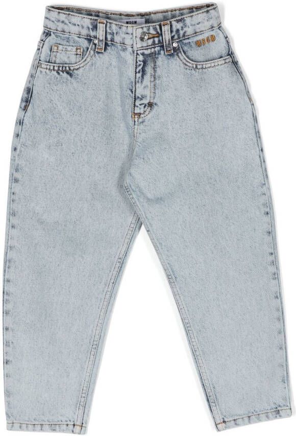 MSGM Kids Jeans met geborduurd logo Blauw