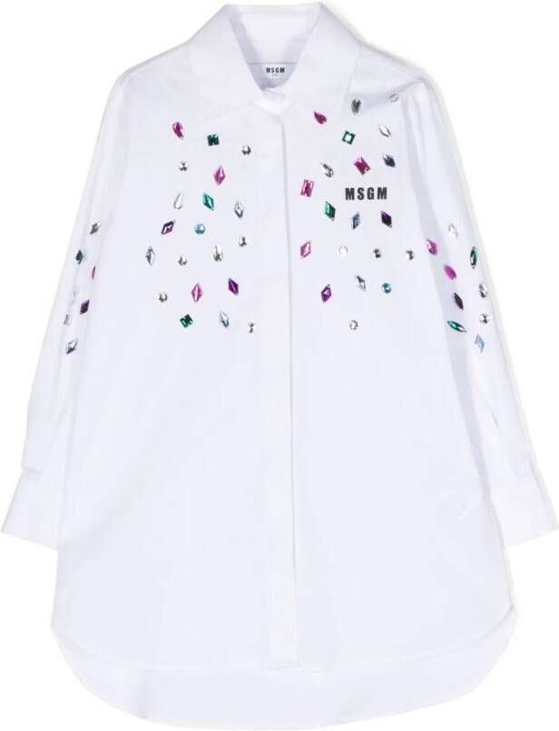 MSGM Kids Shirt verfraaid met kristallen Wit