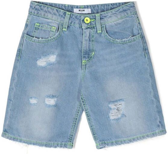 MSGM Kids Shorts met gerafeld effect Blauw