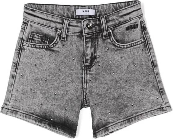 MSGM Kids Spijkershorts verfraaid met kristallen Grijs