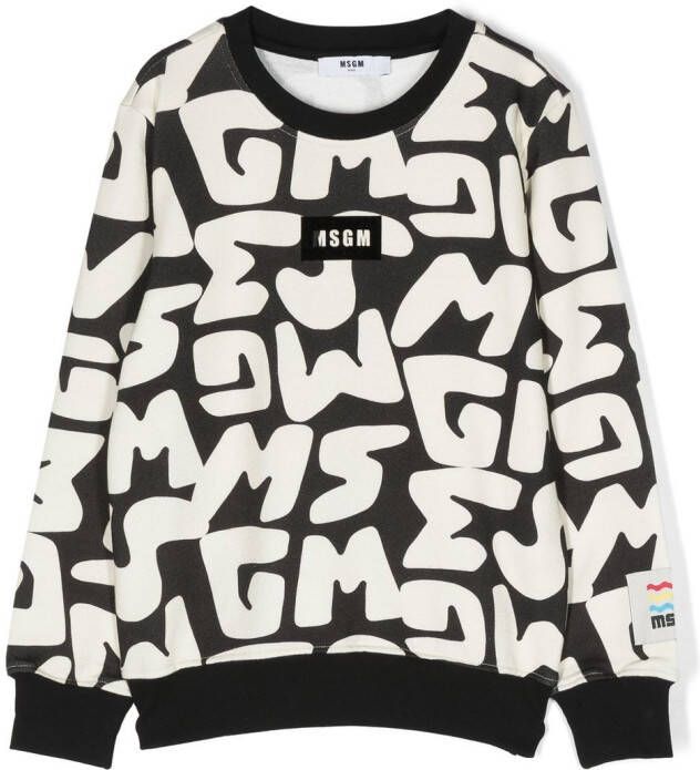 MSGM Kids Sweater met all-over logo Zwart