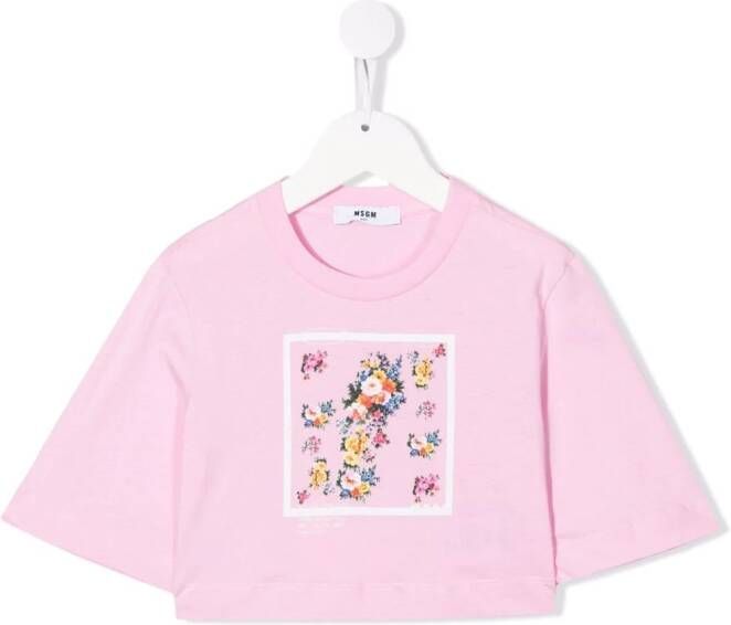 MSGM Kids T-shirt met bloe print Roze