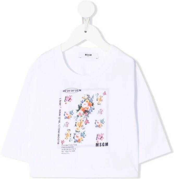 MSGM Kids T-shirt met bloe print Wit