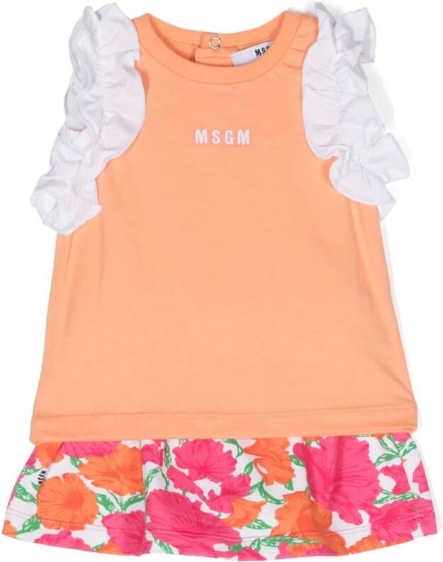 MSGM Kids Top en rok met geborduurd logo Oranje